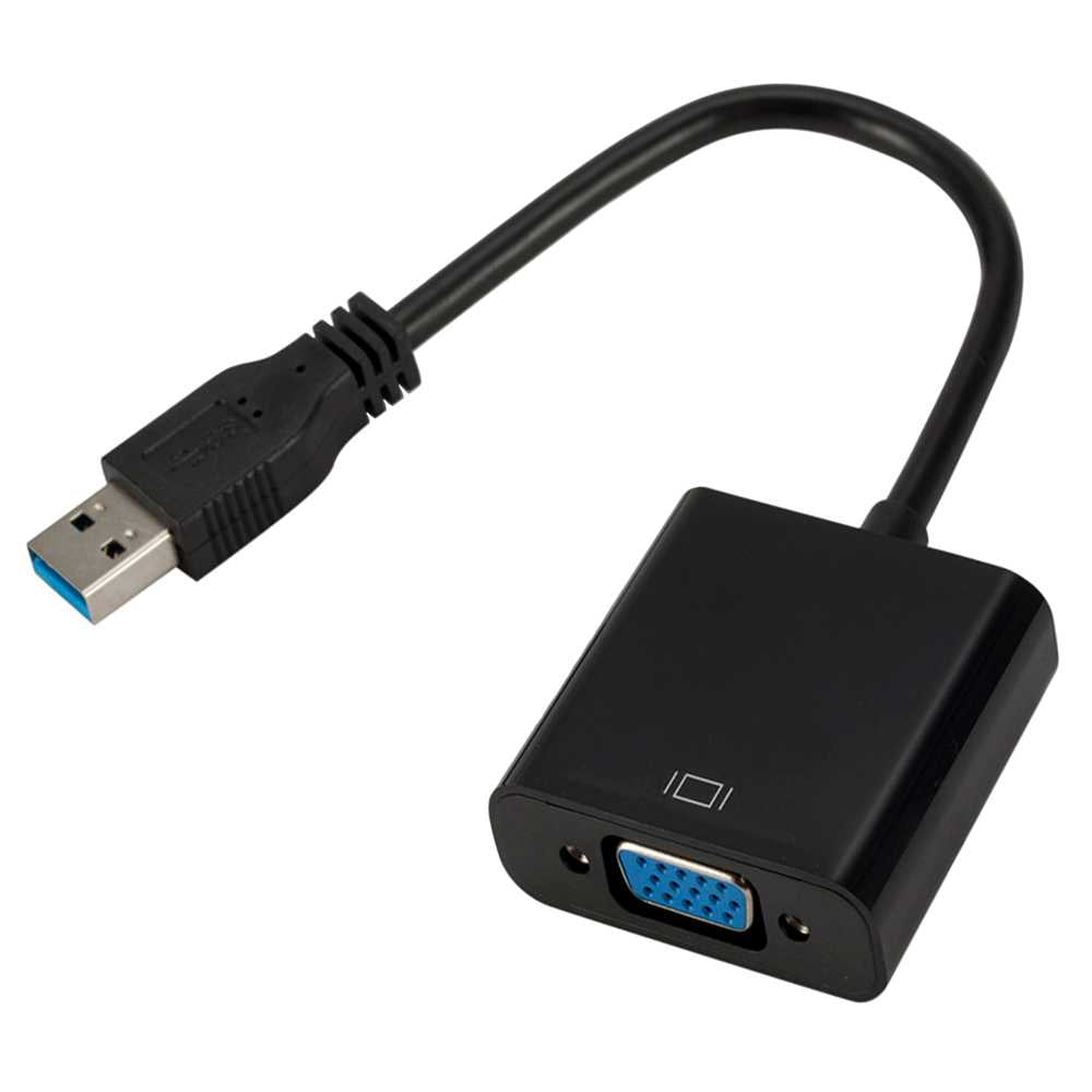 Adaptador de USB 3.0 a VGA SVGA Soporta Resolución de Imagen Hasta 1080p, Color Negro, para PC, Ordenador Portátil, Monitores, Proyectores, Admite Full HD
