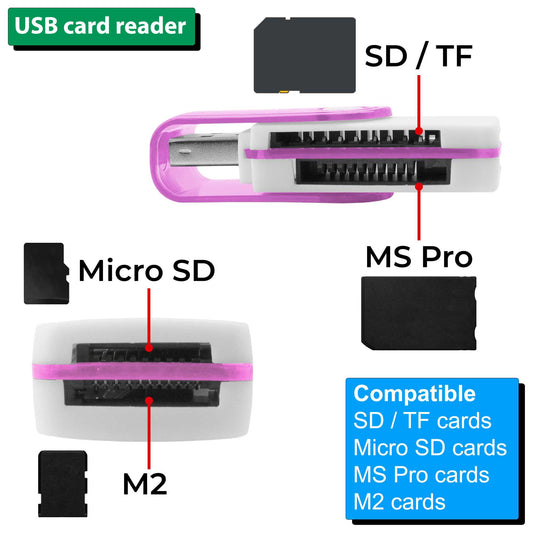 Multi Lector de Tarjetas USB 2.0 con Tapa para SDHC MMC MicroSD TF Micro SD USB Flash Violeta