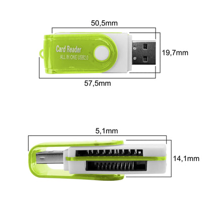 Multi Lector de Tarjetas USB 2.0 con Tapa para SDHC MMC MicroSD TF Micro SD USB Flash Verde