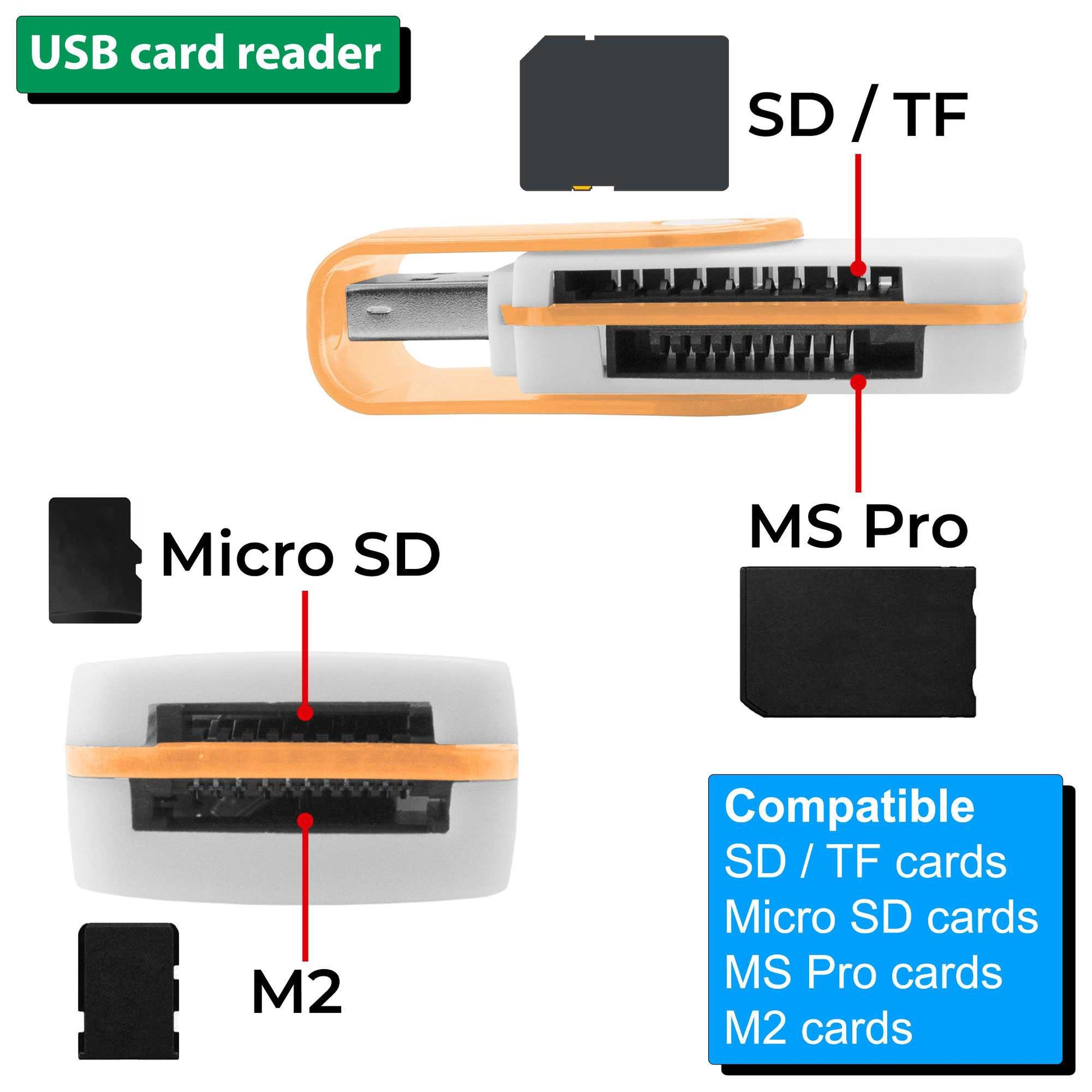 Multi Lector de Tarjetas USB 2.0 con Tapa para SDHC MMC MicroSD TF Micro SD USB Flash Naranja