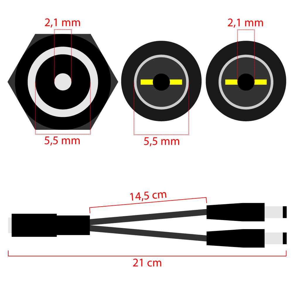 Divisor de Corriente para Camara de Seguridad, Cable DC para CCTV 5.5x2.1mm 1 a 2 M/H Cable Alimentación Jack Macho