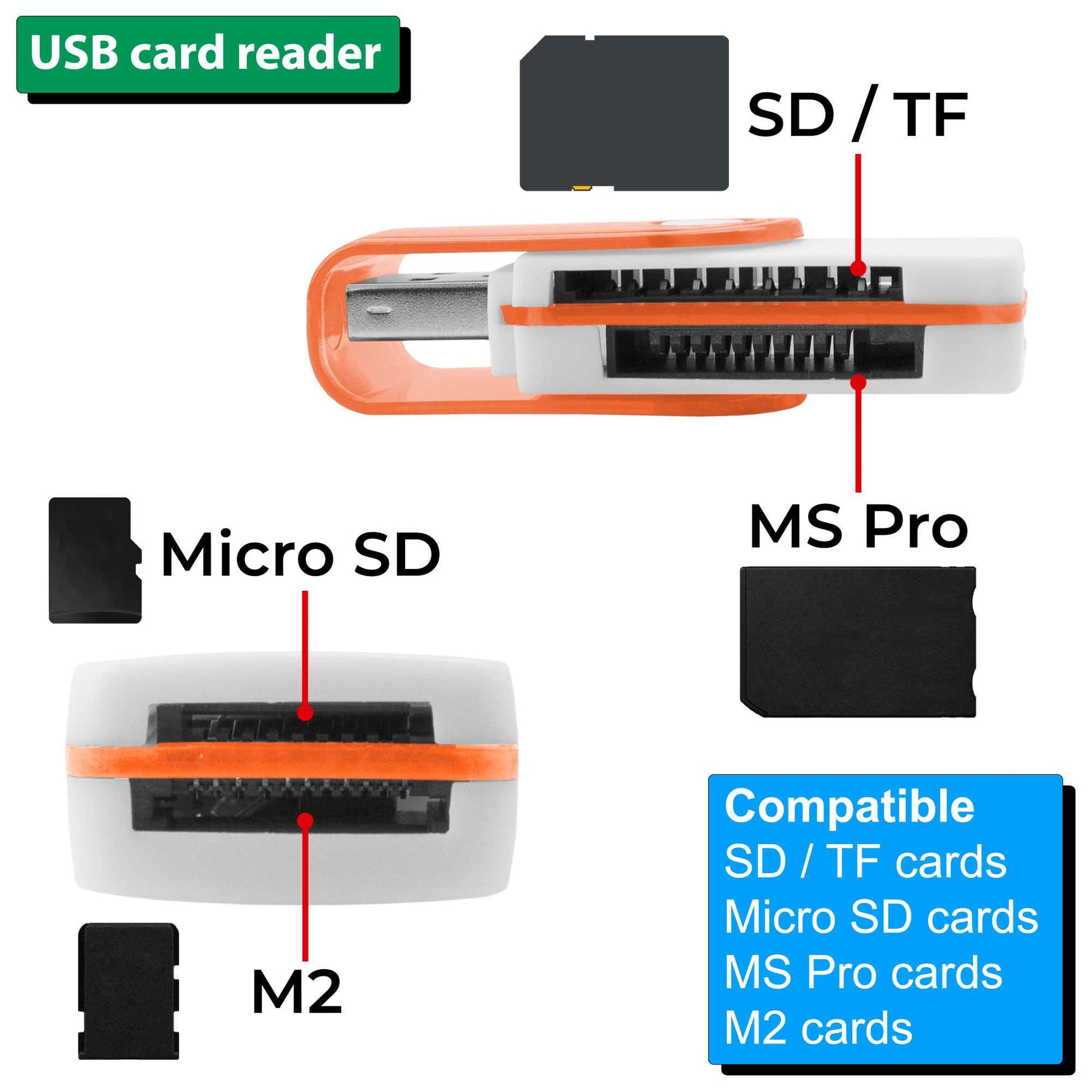 Multi Lector de Tarjetas USB 2.0 con Tapa para SDHC MMC MicroSD TF Micro SD USB Flash Rojo