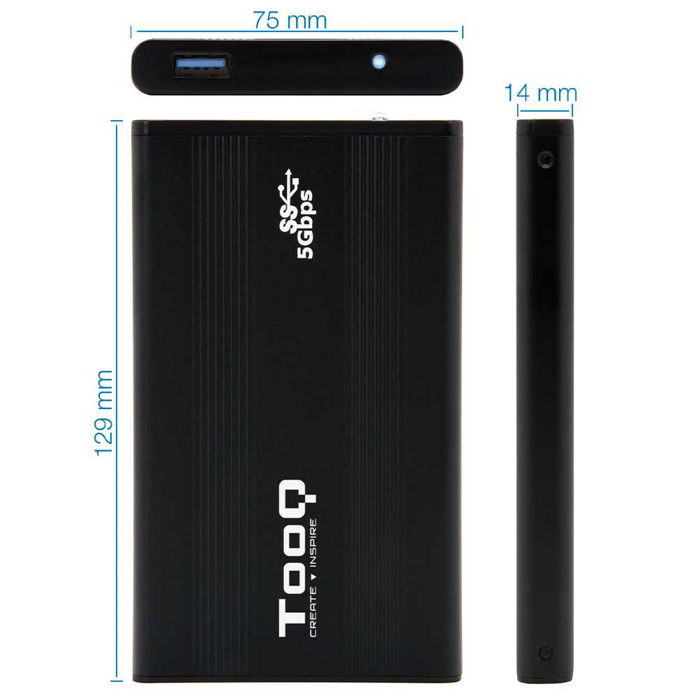 Tooq TQE-2524B Caja Externa USB 3.0 Ligera para Disco Duro SATA de 2.5 Pulgadas Negra Carcasa Discos Duros HDD/SSD