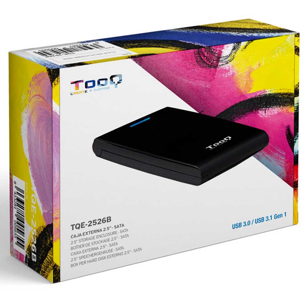 Tooq TQE-2526B Caja Externa USB 3.0 Ligera para Disco Duro SATA de 2.5 Pulgadas Negra Carcasa Discos Duros HDD/SSD