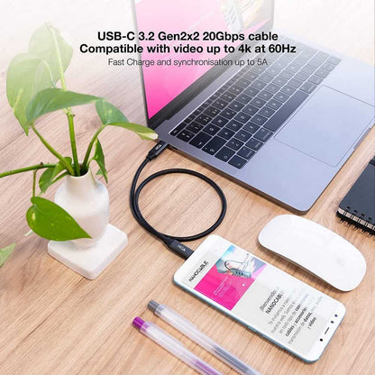 NANOCABLE  Cable USB 3.2 Gen2x2 USB-C/M-USB-C/M, Negro, 0.5 m, 20Gbps 5A/100W 4K/60Hz