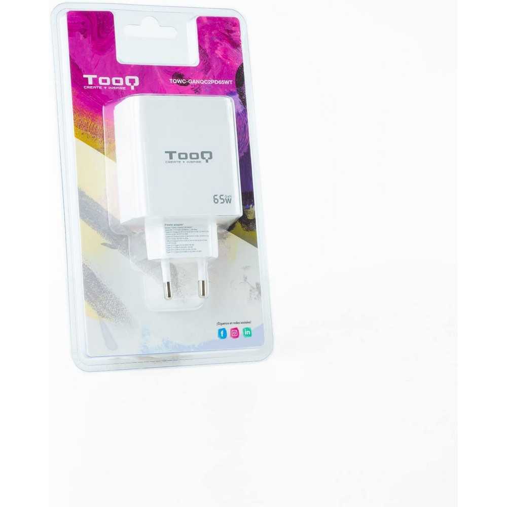 TOOQ TQWC Cargador de Pared de 3 Puertos, 2 Puertos USB-C PD y un Puerto USB-A QC 65W Color Blanco