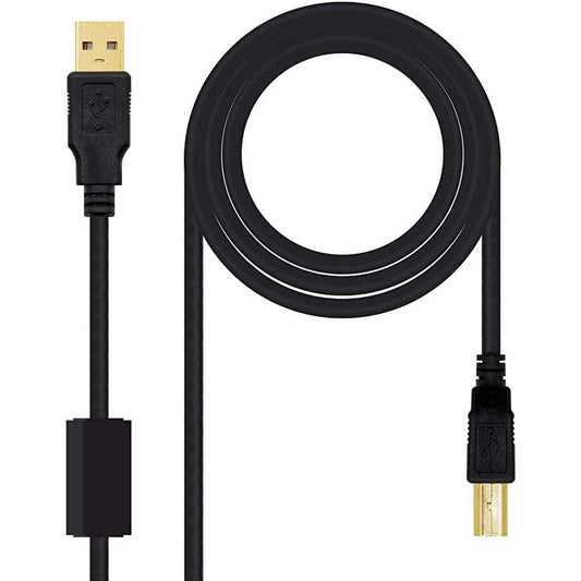 NANOCABLE - Cable para impresora USB 2.0, Tipo A/M-B/M Negro, 2 metros