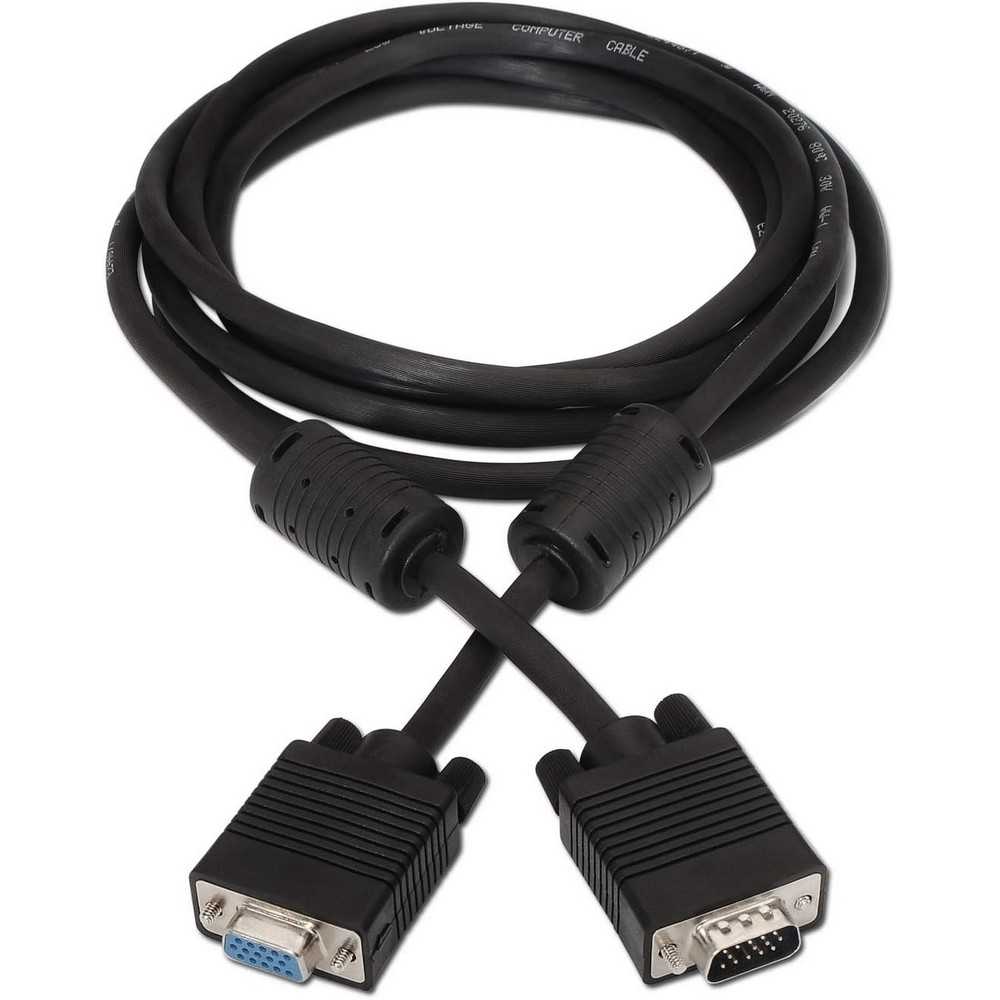 Cable SVGA con ferrita (HDB15/Macho-HDB15/Hembra, 3 m, para Monitor/televisor/proyector) Color Negro