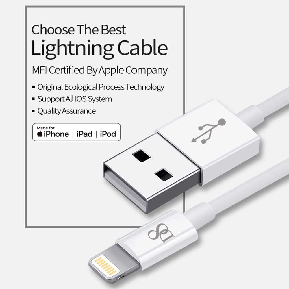 D8 Cable 1m USB Tipo A Lightning Carga+Datos Certificado MFi Blanco Compatible con iPhone 14 14 Pro 13 12 11 X iPad Pro PSC-0599