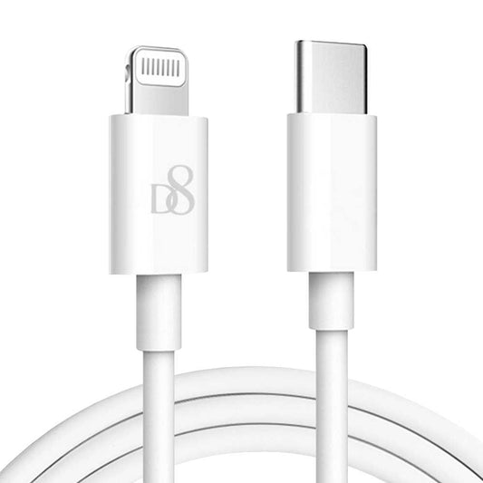 D8 Cable 1m USB Tipo C Lightning Carga+Datos Certificado MFi Blanco Compatible con iPhone 14 14 Pro 13 12 11 X iPad Pro PSC-0462