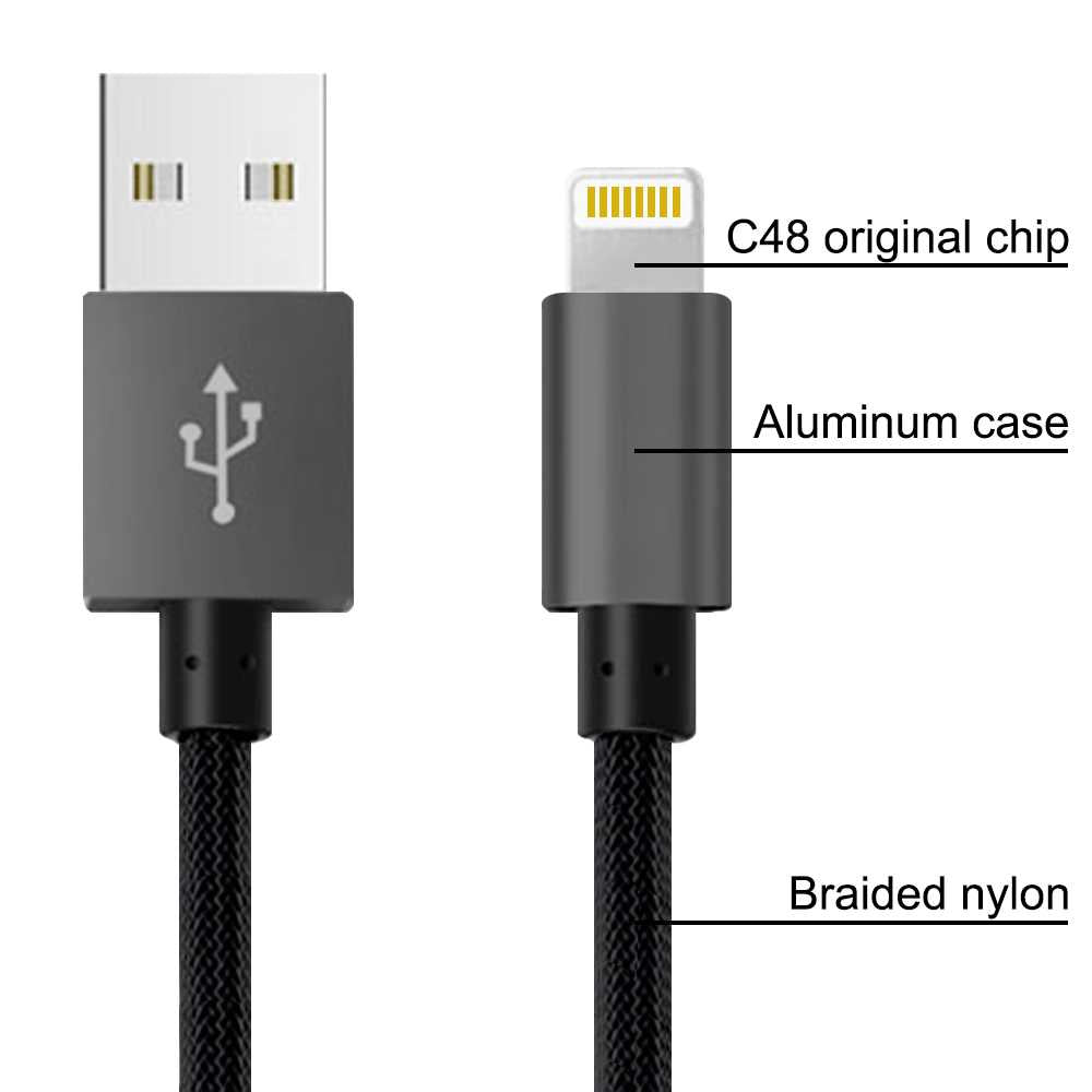 A-BST Cable 1m USB Tipo A Lightning 8P Carga+Datos Certificado MFi Negro Compatible con iPhone 14 14 Pro 13 12 11 iPad Pro 002-B