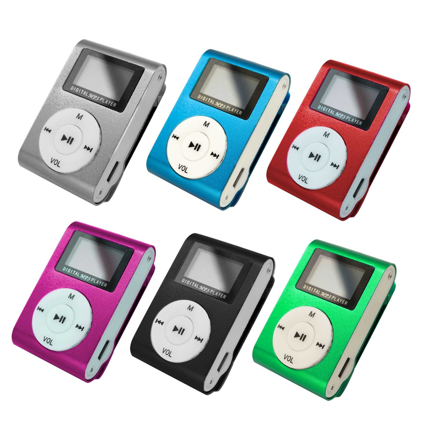 Lector Reproductor MP3 Player Gris Aluminio Puerto Mini USB Ranura para Tarjeta Micro SD con Clip Pantalla
