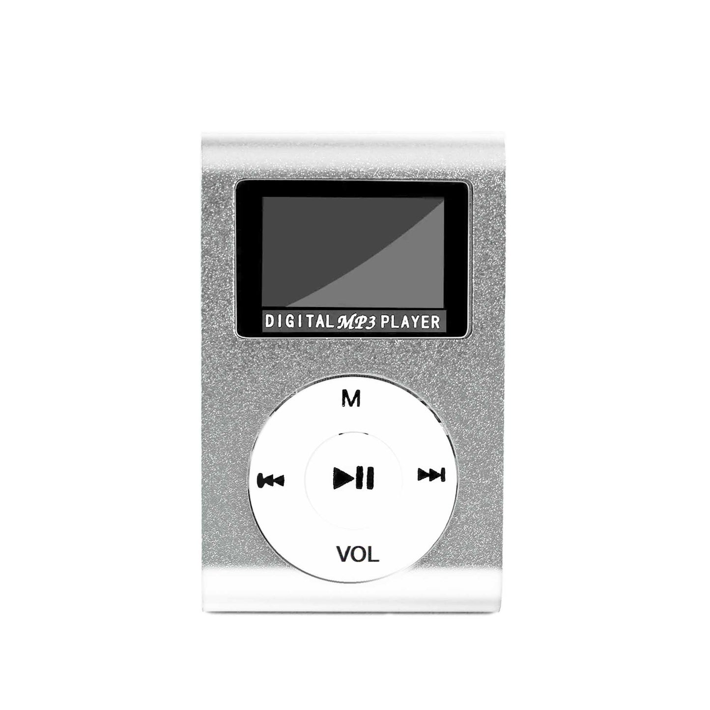 Lector Reproductor MP3 Player Gris Aluminio Puerto Mini USB Ranura para Tarjeta Micro SD con Clip Pantalla