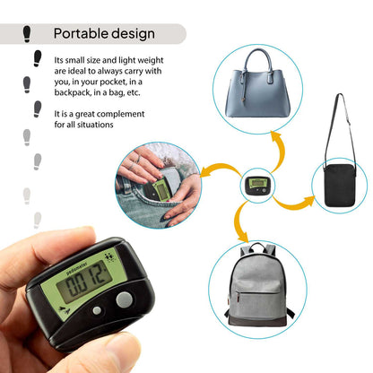 Podómetro Negro Contador de Pasos con Pantalla LCD con Clip de Fijación para Correr Caminar Andar