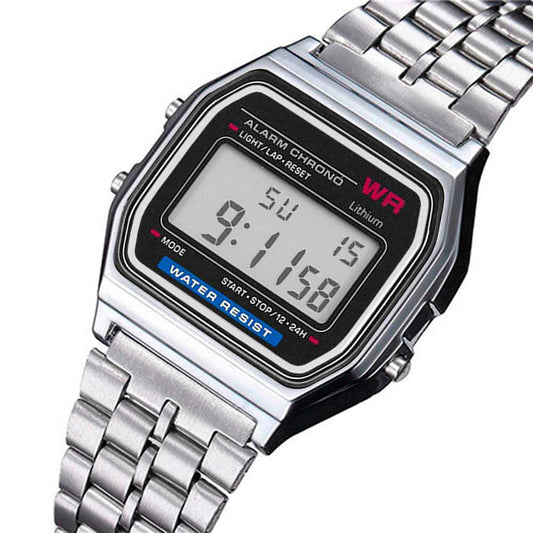 Reloj de Pulsera Hombres Mujeres Vintage Clásico Metal Digital Wrist Watch Plata