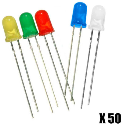 Kit 50 Diodos LED 5mm Rojo Azul Verde Amarillo Blanco para Robotica Electronica