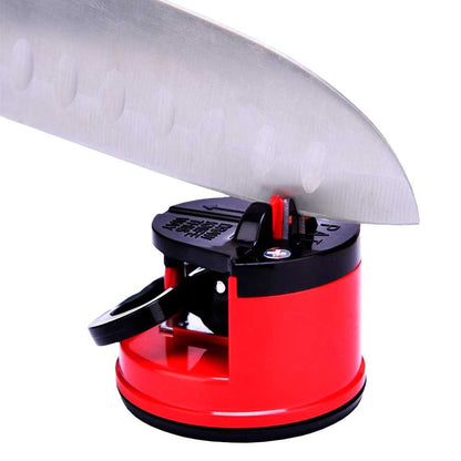 Afilador de Cuchillos Tijeras Navajas Manual con Ventosa de Fijacion Carburo de Tungsteno Rojo