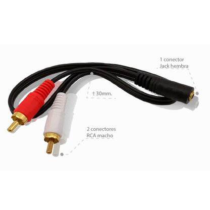 Cable Audio Jack 3,5mm Hembra a 2 RCA Macho Adaptador en Y Divisor Splitter para Sistema Estéreo para PC Amplificador