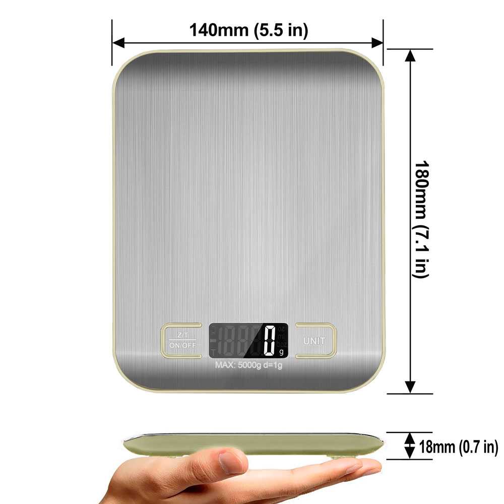 Bascula de Cocina Digital Peso Electronico de Precision LCD Pesa 5gr a 5 Kg Gris