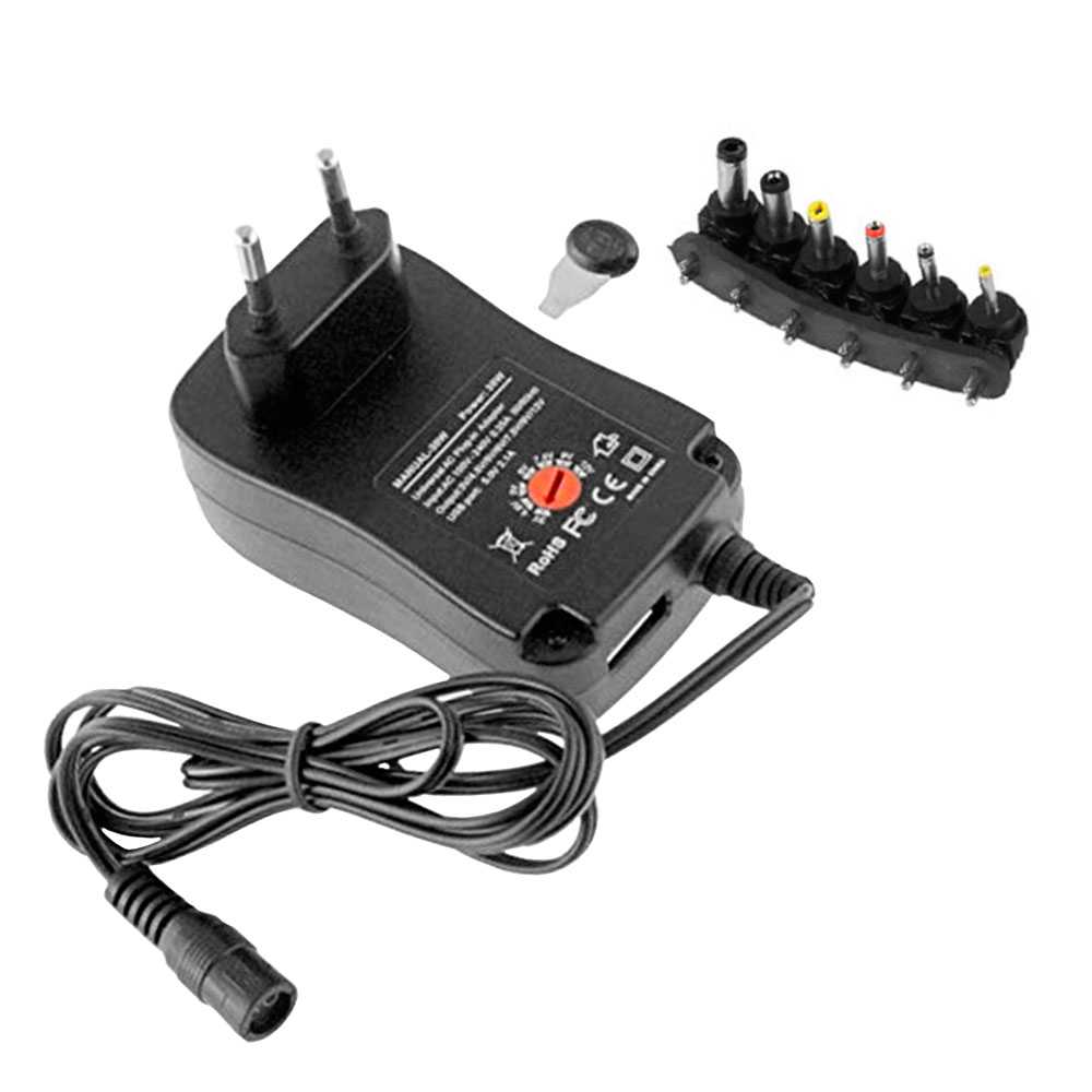 Cargador Adaptador Transformador 30W Regulable EU 2 Pin DC USB 3V-12V Negro Adapter Charger Power Supply Voltage