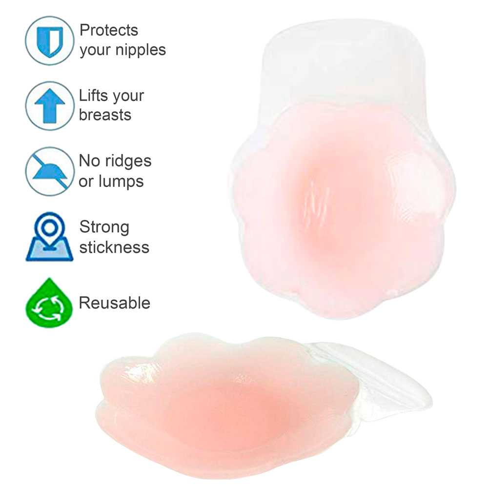2x Adhesivos Alza Senos Pechos Silicona Cubre Pezon Pezoneras Copa C D E Flores Silicone Nipple Covers Reusable Tape Invisible