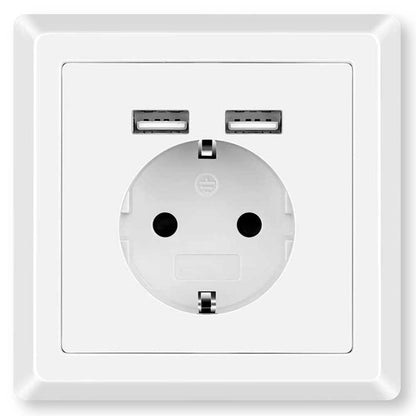 Toma de Corriente Pared Empotrada con 2 USB Blanca Base Fija para Muro Enchufe Europeo 2 Pin EU Europea Zócalo Caja