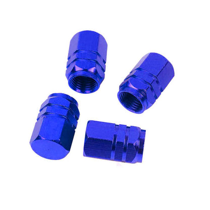 4 Tapones de Aluminio Modelo Hexagonal Azules para Ruedas Válvulas Schrader Coches Motos Motocicletas Tapón de Protección Neumaticos con Válvula Americana Coche Moto Moticicleta Metálicos Cubierta Tapa