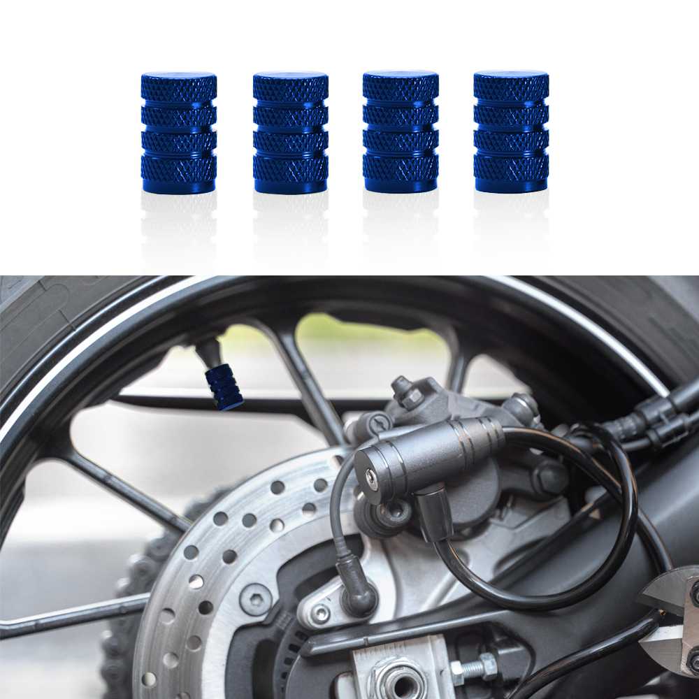 4 Tapones de Aluminio Modelo Circular Azules para Ruedas Válvulas Schrader Coches Motos Motocicletas Tapón de Protección Neumaticos con Válvula Americana Coche Moto Moticicleta Metálicos Cubierta Tapa