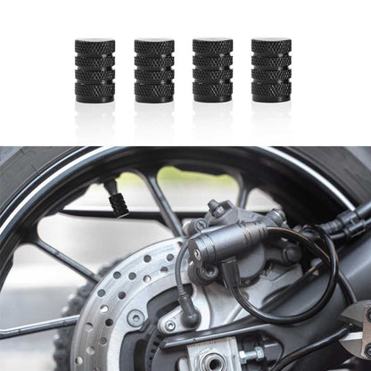 4 Tapones de Aluminio Modelo Circular Negros para Ruedas Válvulas Schrader Coches Motos Motocicletas Tapón de Protección Neumaticos con Válvula Americana Coche Moto Moticicleta Metálicos Cubierta Tapa