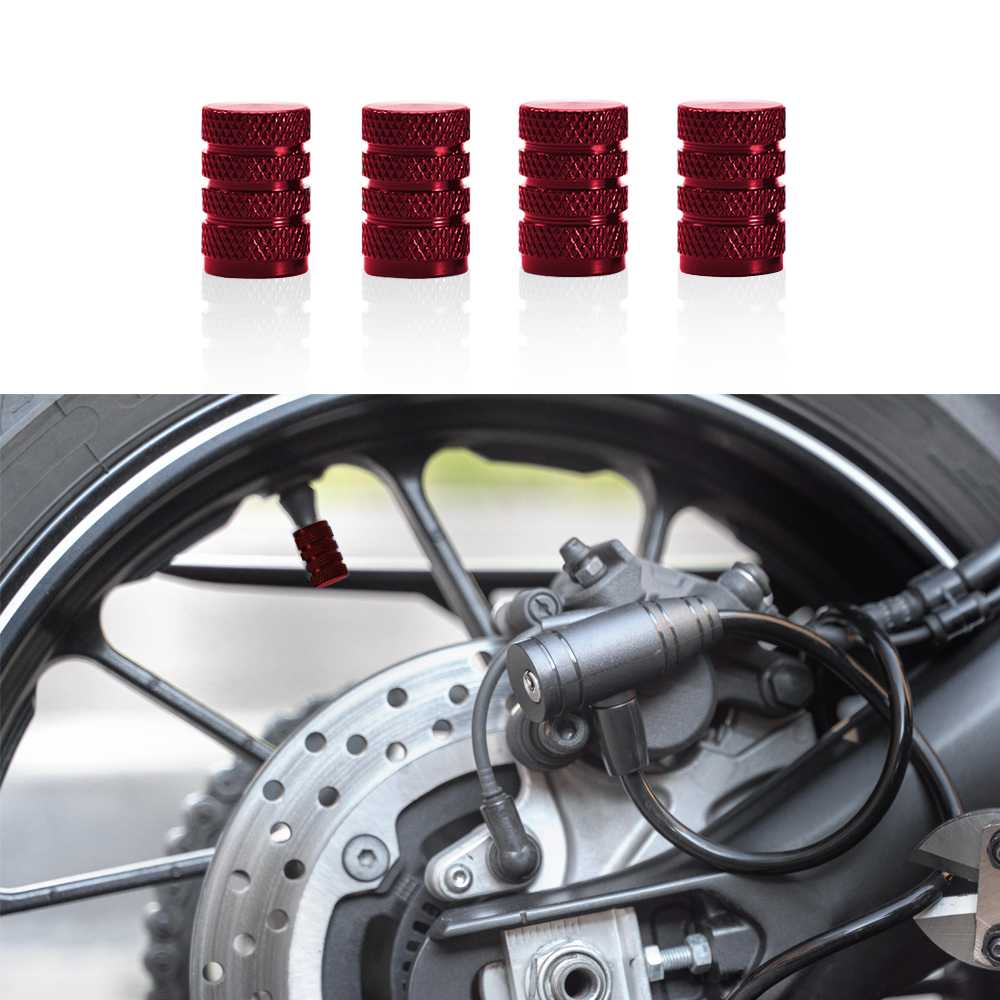 4 Tapones de Aluminio Modelo Circular Rojos para Ruedas Válvulas Schrader Coches Motos Motocicletas Tapón de Protección Neumaticos con Válvula Americana Coche Moto Moticicleta Metálicos Cubierta Tapa