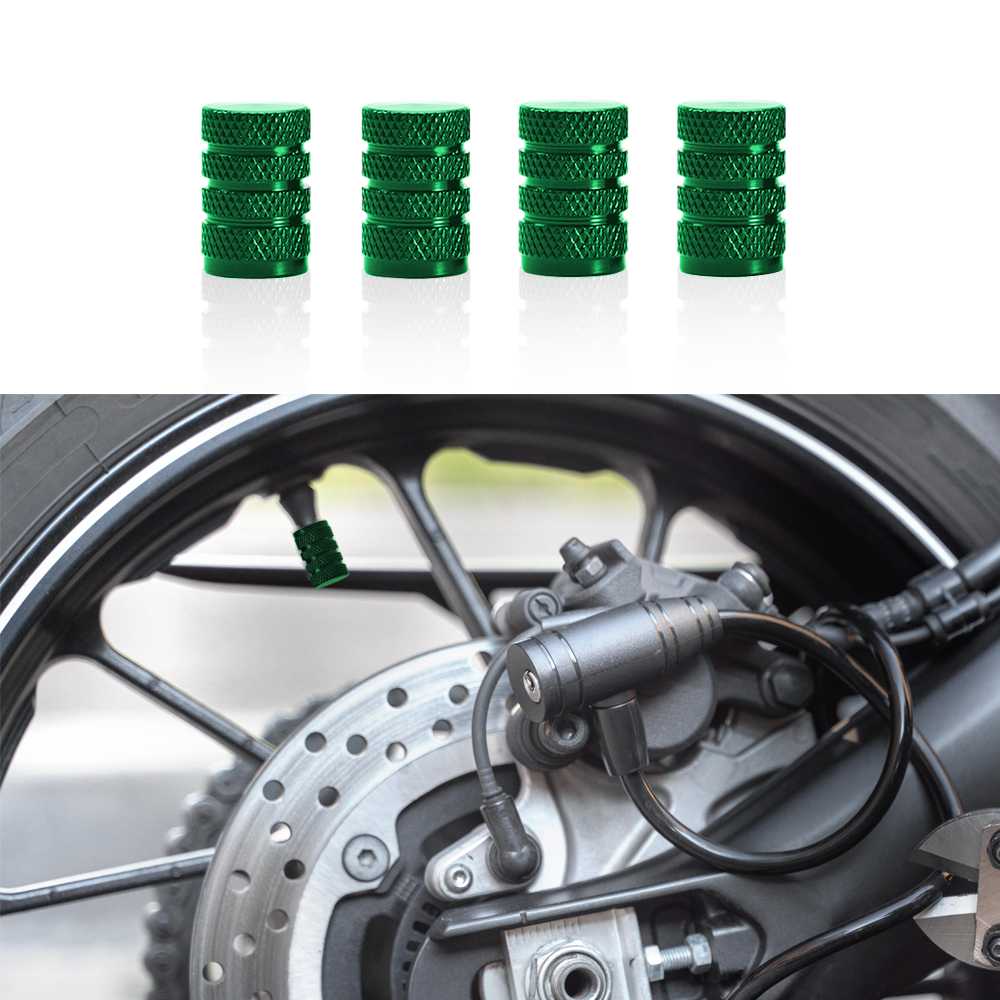 4 Tapones de Aluminio Modelo Circular Verdes para Ruedas Válvulas Schrader Coches Motos Motocicletas Tapón de Protección Neumaticos con Válvula Americana Coche Moto Moticicleta Metálicos Cubierta Tapa