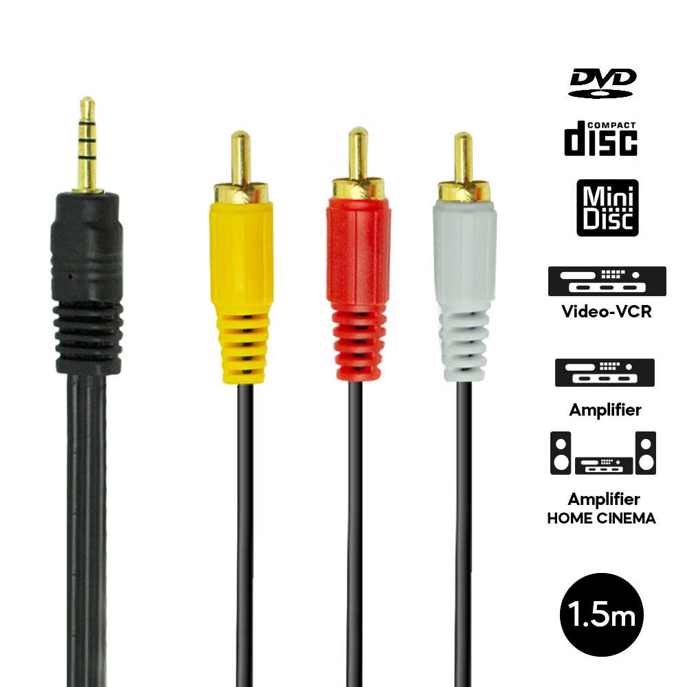 Cable Audio Jack Macho 3.5 mm a 2 Rca 1.5 M Sonido Estereo
