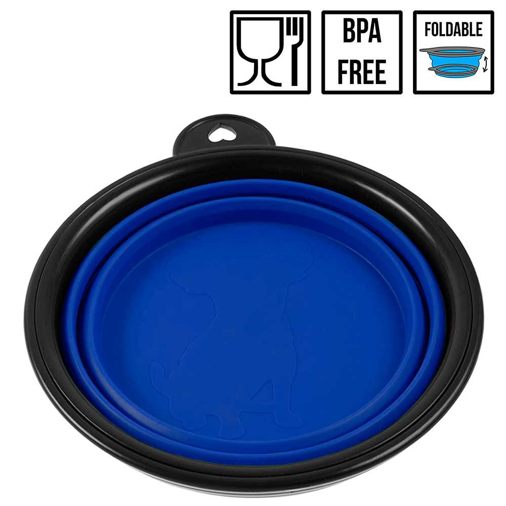 Comedero Plegable Plato Bowl 1000ml Color Azul para Alimentar Perros Gatos Mascotas Cuenco Tazón Fuente Alimentación Bebedero Portátil Silicona Flexible Taza Copa Viaje