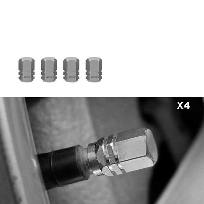 4 Tapones de Aluminio Modelo Hexagonal Grises para Ruedas Válvulas Schrader Coches Motos Motocicletas Tapón de Protección Neumaticos con Válvula Americana Coche Moto Moticicleta Metálicos Cubierta Tapa