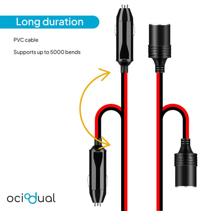 Adaptador Mechero de Coche, Cable Extensor para Enchufe Coche, Conector duplicador de 1 a 3 tomas