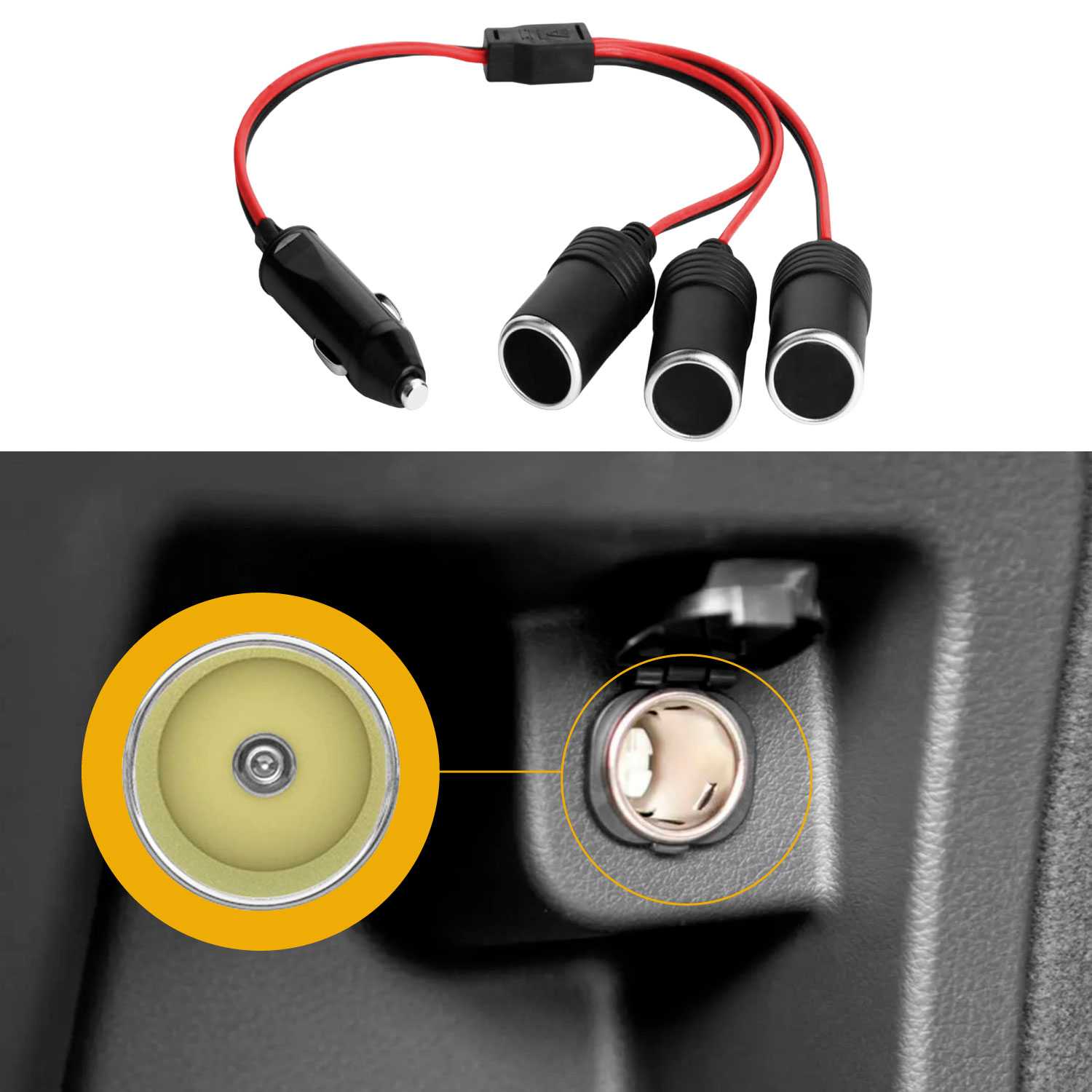 Adaptador Mechero de Coche, Cable Extensor para Enchufe Coche, Conector duplicador de 1 a 3 tomas