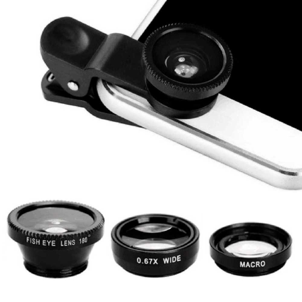 Camara Lente Universal para Teléfono Móvil Ojo de Pez Macro Gran Angular Negro