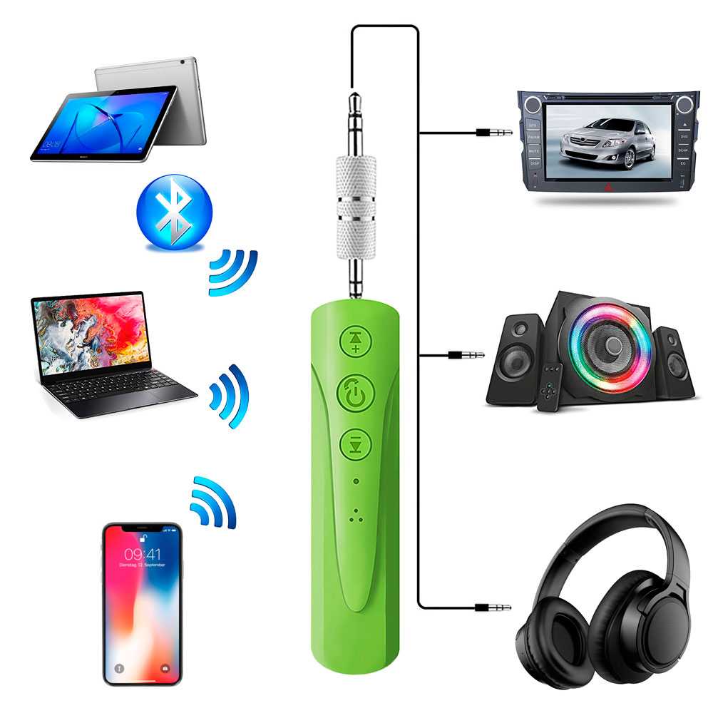 Receptor de Audio Inalámbrico Bluetooth 4.1 Jack 3.5mm Manos Libres Coche Verde