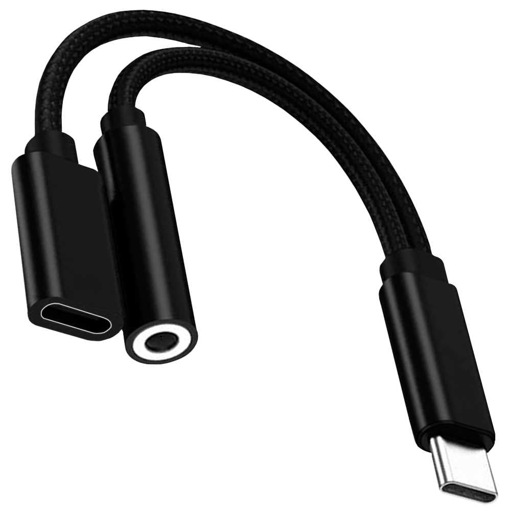 Cable de USB Tipo C a Mini Jack 3.5mm y Tipo C M/H-H Negro