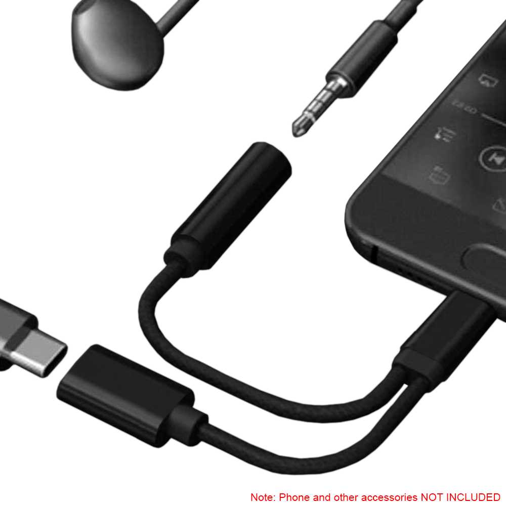 Cable de USB Tipo C a Mini Jack 3.5mm y Tipo C M/H-H Negro