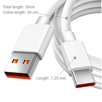 Cable USB Tipo C 0,3m 6A 100BA Blanco de Carga Datos Cargador Rápido Quick Charge para Teléfonos Smartphones Tablets