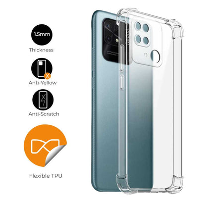 Funda de TPU para Redmi 10C/Poco C40, Carcasa Flexible con Esquinas Reforzadas Antigolpes, Protección en Cámaras, Silicona Transparente